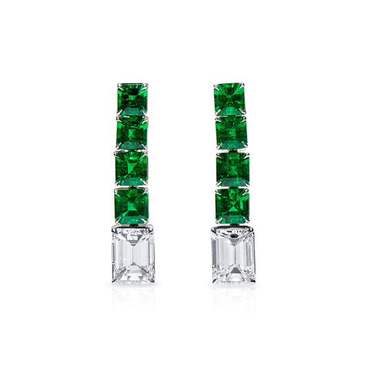 18K White Gold Statement Earrings With 4.02 TCW Emerald Shape Natural Diamond, GIA Certified