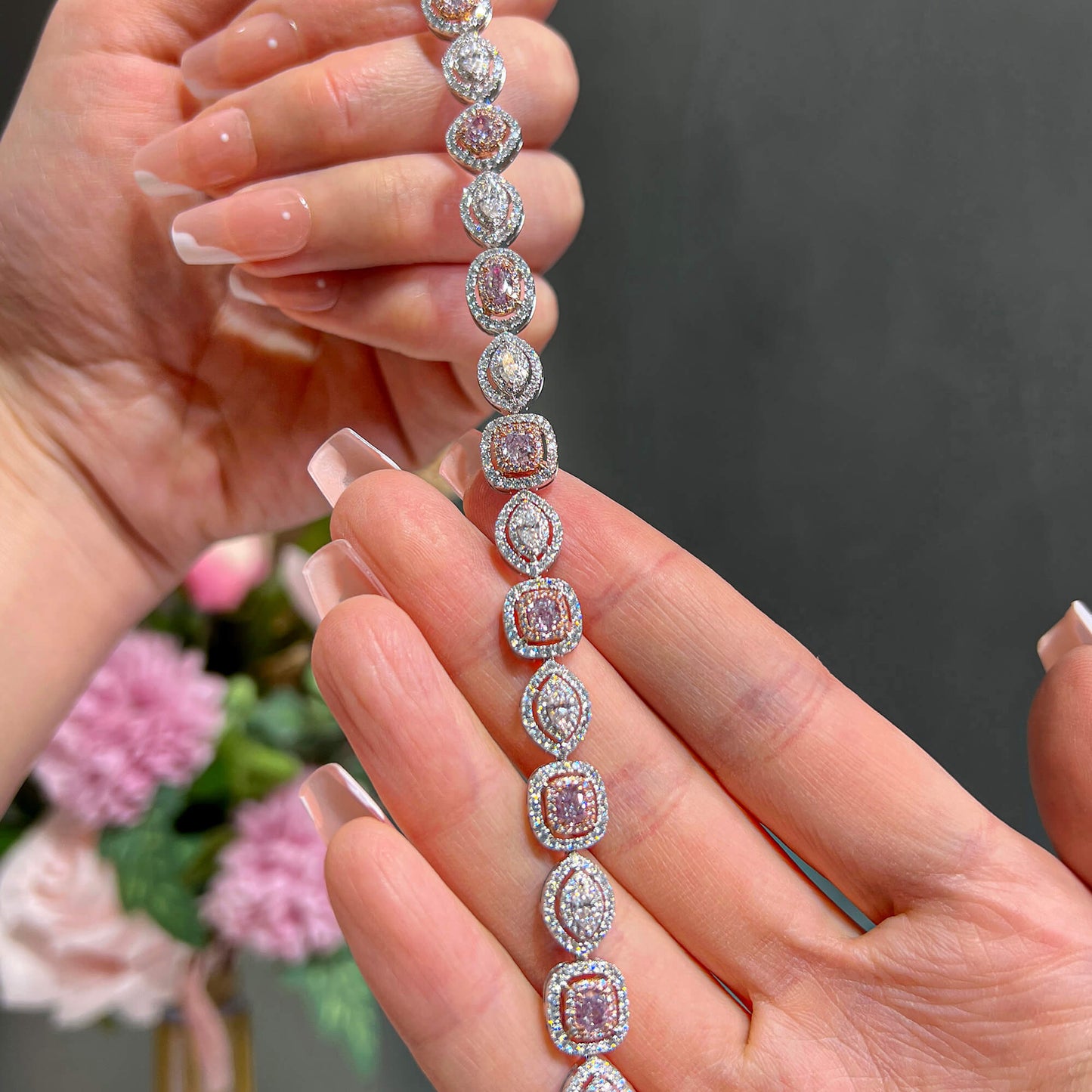 18K White & Rose Gold Statement Bracelet With 2.66 TCW Pink Pear Shape Natural Diamond, GIA Certified