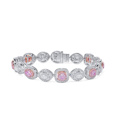 18K White & Rose Gold Statement Bracelet With 2.66 TCW Pink Pear Shape Natural Diamond, GIA Certified