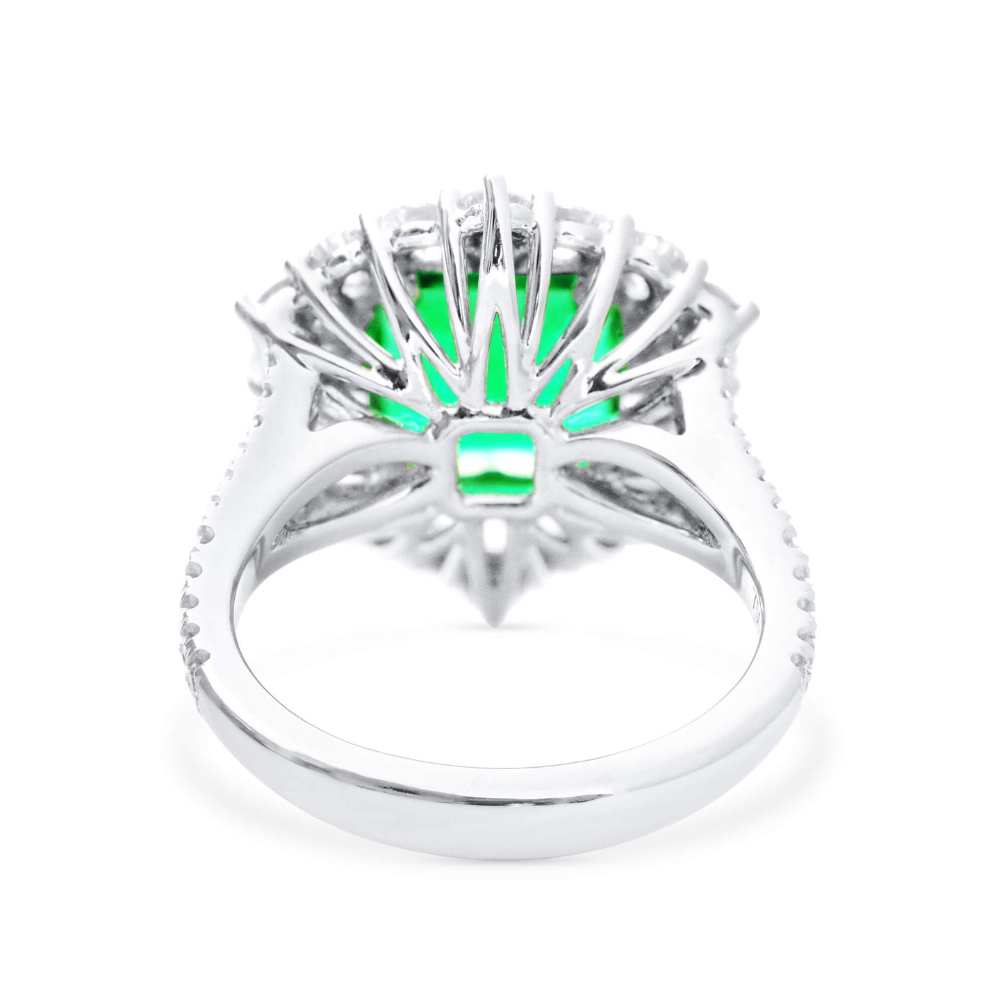 18K White Gold Statement Ring With 2.64 TCW Cushion Shape Natural Emerald, GRS Certified
