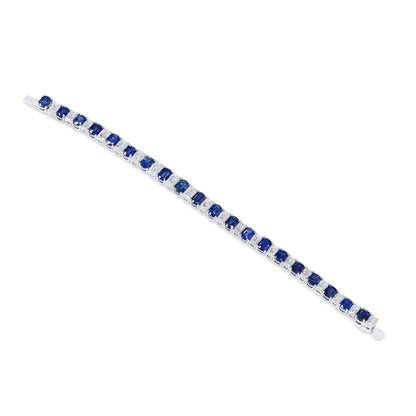 18K White Gold Statement Bracelet With 18.24 TCW Oval Shape Natural Sapphire, GIA Certified