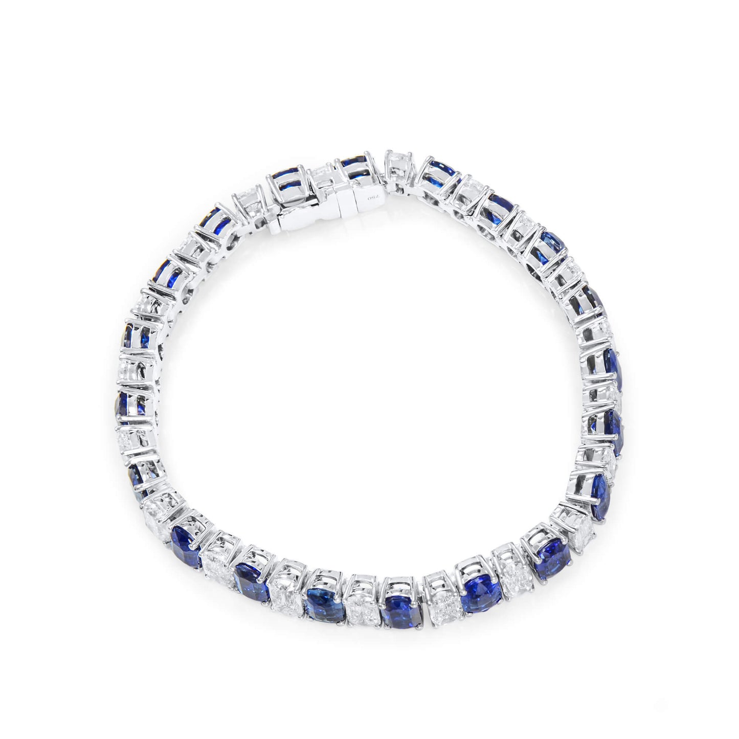 18K White Gold Statement Bracelet With 18.24 TCW Oval Shape Natural Sapphire, GIA Certified