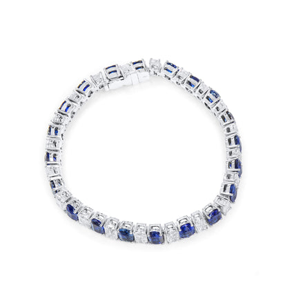18K White Gold Statement Bracelet With 18.24 TCW Oval Shape Natural Sapphire, GIA Certified