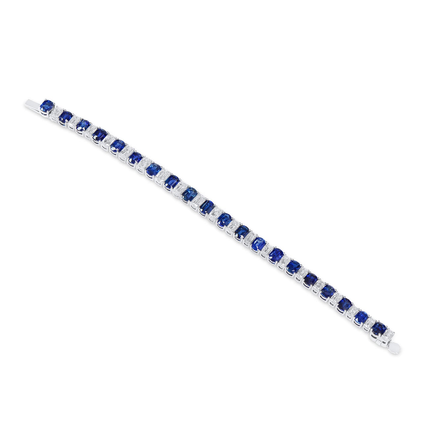 18K White Gold Statement Bracelet With 18.24 TCW Oval Shape Natural Sapphire, GIA Certified