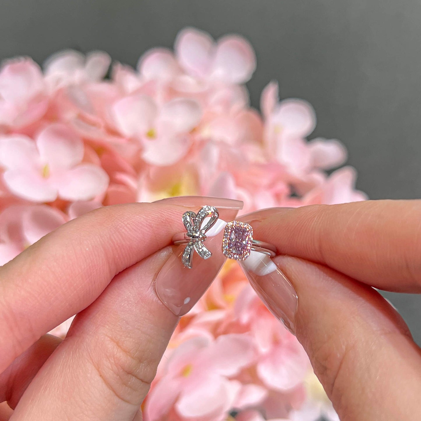 18K White & Rose Gold Statement Ring With 0.34 TCW Pink Radiant Shape Natural Diamond, GIA Certified