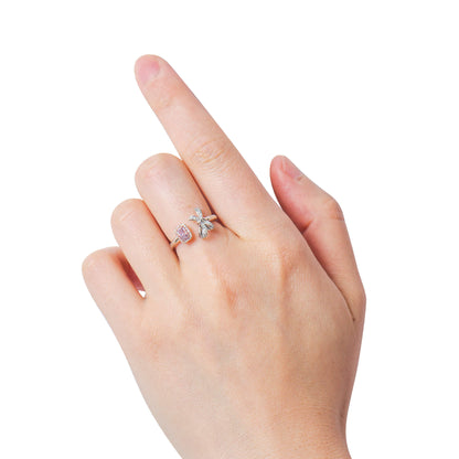 18K White & Rose Gold Statement Ring With 0.34 TCW Pink Radiant Shape Natural Diamond, GIA Certified