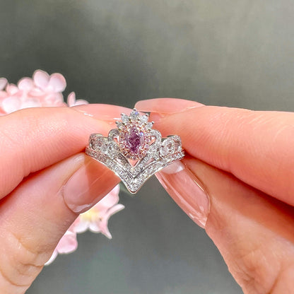 18K White & Rose Gold Statement Ring With 0.30 TCW Pink Oval Shape Natural Diamond, GIA Certified