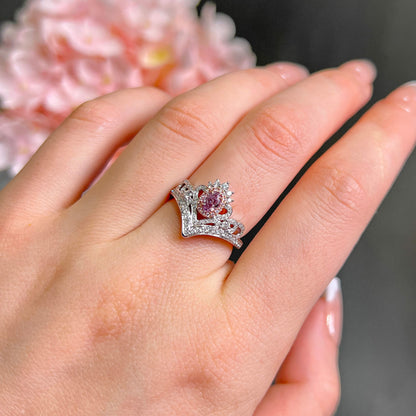18K White & Rose Gold Statement Ring With 0.30 TCW Pink Oval Shape Natural Diamond, GIA Certified