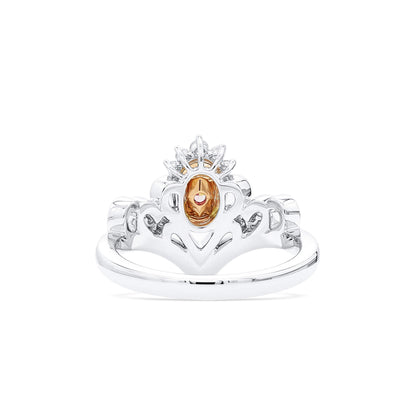 18K White & Rose Gold Statement Ring With 0.30 TCW Pink Oval Shape Natural Diamond, GIA Certified