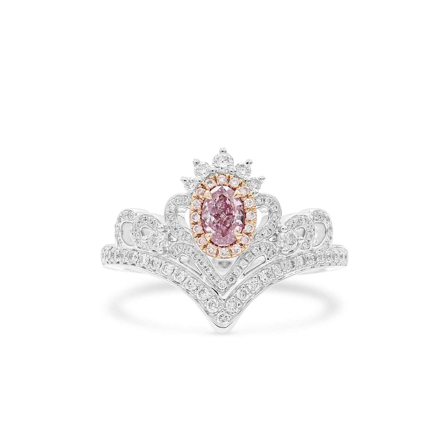 18K White & Rose Gold Statement Ring With 0.30 TCW Pink Oval Shape Natural Diamond, GIA Certified