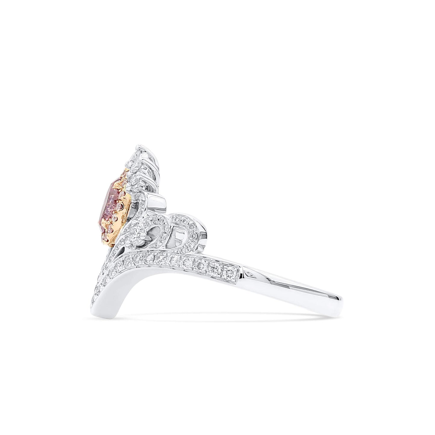 18K White & Rose Gold Statement Ring With 0.30 TCW Pink Oval Shape Natural Diamond, GIA Certified