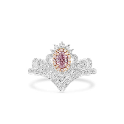 18K White & Rose Gold Statement Ring With 0.30 TCW Pink Oval Shape Natural Diamond, GIA Certified
