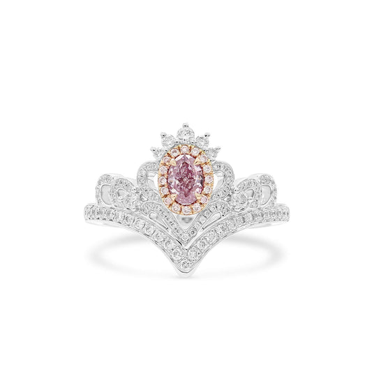 18K White & Rose Gold Statement Ring With 0.30 TCW Pink Oval Shape Natural Diamond, GIA Certified