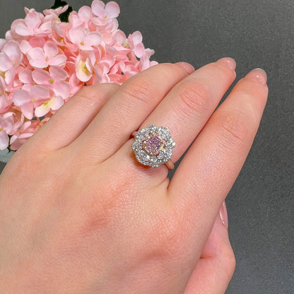 18K White & Rose Gold Statement Ring With 0.50 TCW Pink Cushion Shape Natural Diamond, GIA Certified