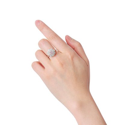 18K White & Rose Gold Statement Ring With 0.50 TCW Pink Cushion Shape Natural Diamond, GIA Certified