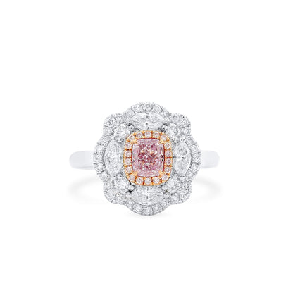 18K White & Rose Gold Statement Ring With 0.50 TCW Pink Cushion Shape Natural Diamond, GIA Certified
