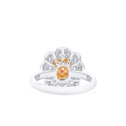 18K White & Rose Gold Statement Ring With 0.50 TCW Pink Cushion Shape Natural Diamond, GIA Certified