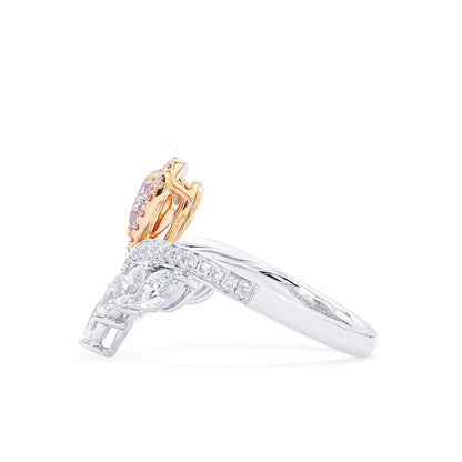 18K White Gold Statement Ring With 0.39 TCW Pink Pear Shape Natural Diamond, GIA Certified