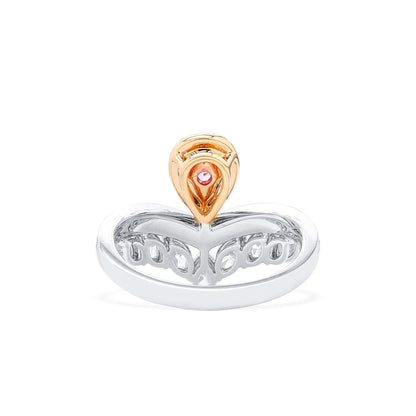 18K White Gold Statement Ring With 0.39 TCW Pink Pear Shape Natural Diamond, GIA Certified