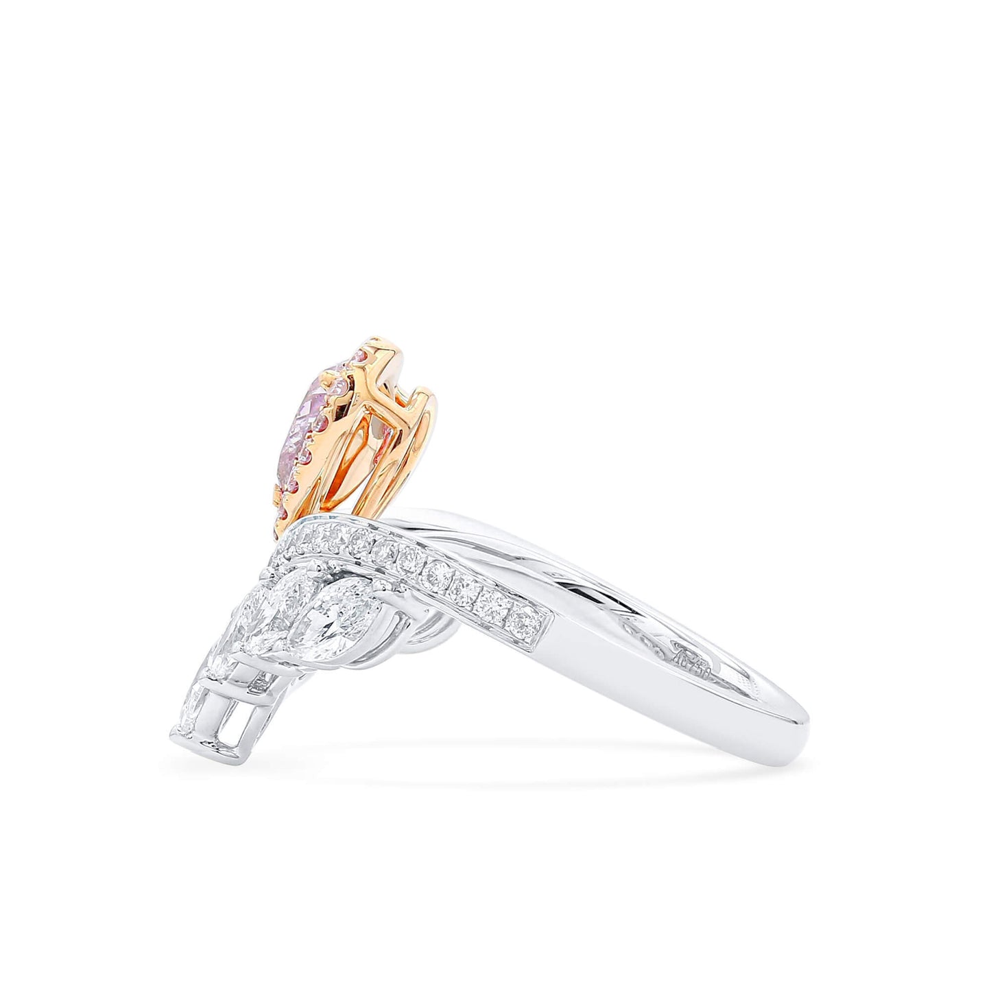 18K White Gold Statement Ring With 0.39 TCW Pink Pear Shape Natural Diamond, GIA Certified