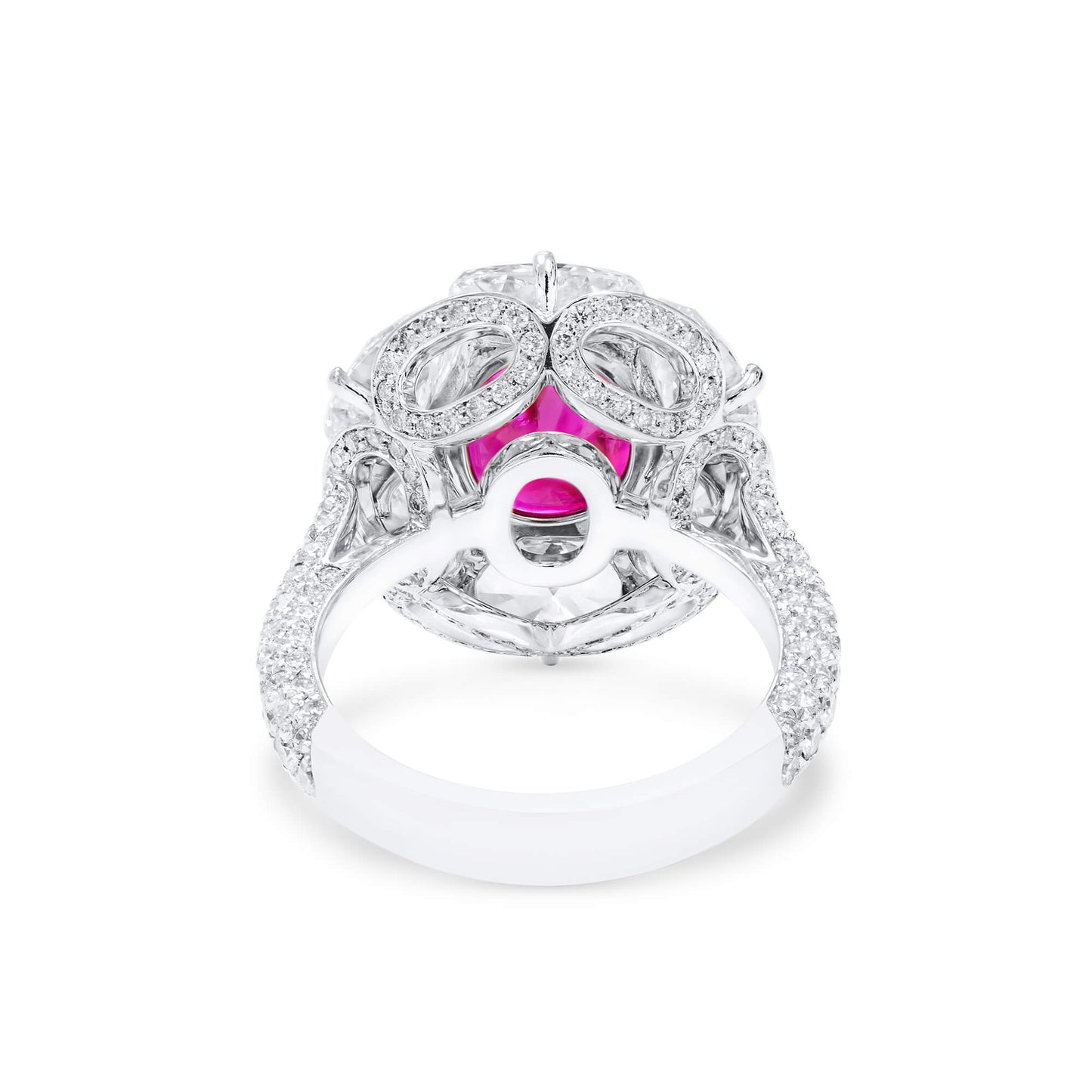 18K White Gold Statement Ring With 4.02 TCW Cushion Shape Natural Ruby, GRS Certified
