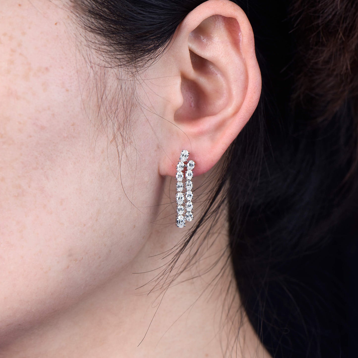 18K White Gold Statement Earrings With 2.81 TCW Oval Shape Natural Diamond, EG_LAB Certified