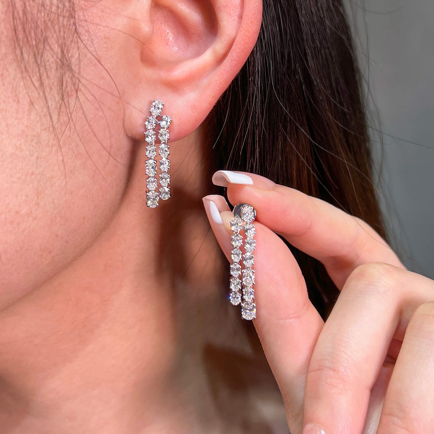 18K White Gold Statement Earrings With 2.81 TCW Oval Shape Natural Diamond, EG_LAB Certified