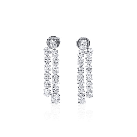 18K White Gold Statement Earrings With 2.81 TCW Oval Shape Natural Diamond, EG_LAB Certified