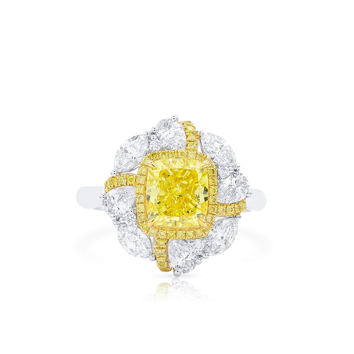 18K White & Yellow Gold Statement Ring With 2.03 TCW Yellow Cushion Shape Natural Diamond, GIA Certified