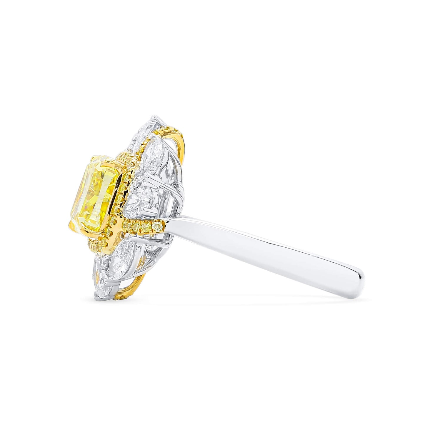 18K White & Yellow Gold Statement Ring With 2.03 TCW Yellow Cushion Shape Natural Diamond, GIA Certified