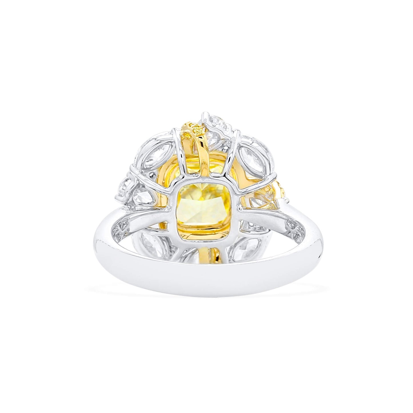 18K White & Yellow Gold Statement Ring With 2.03 TCW Yellow Cushion Shape Natural Diamond, GIA Certified