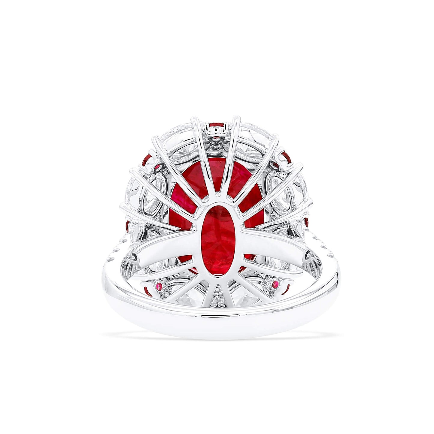 18K White Gold Statement Ring With 9.23 TCW Oval Shape Natural Ruby, SSEF Certified