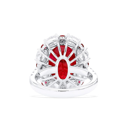 18K White Gold Statement Ring With 9.23 TCW Oval Shape Natural Ruby, SSEF Certified