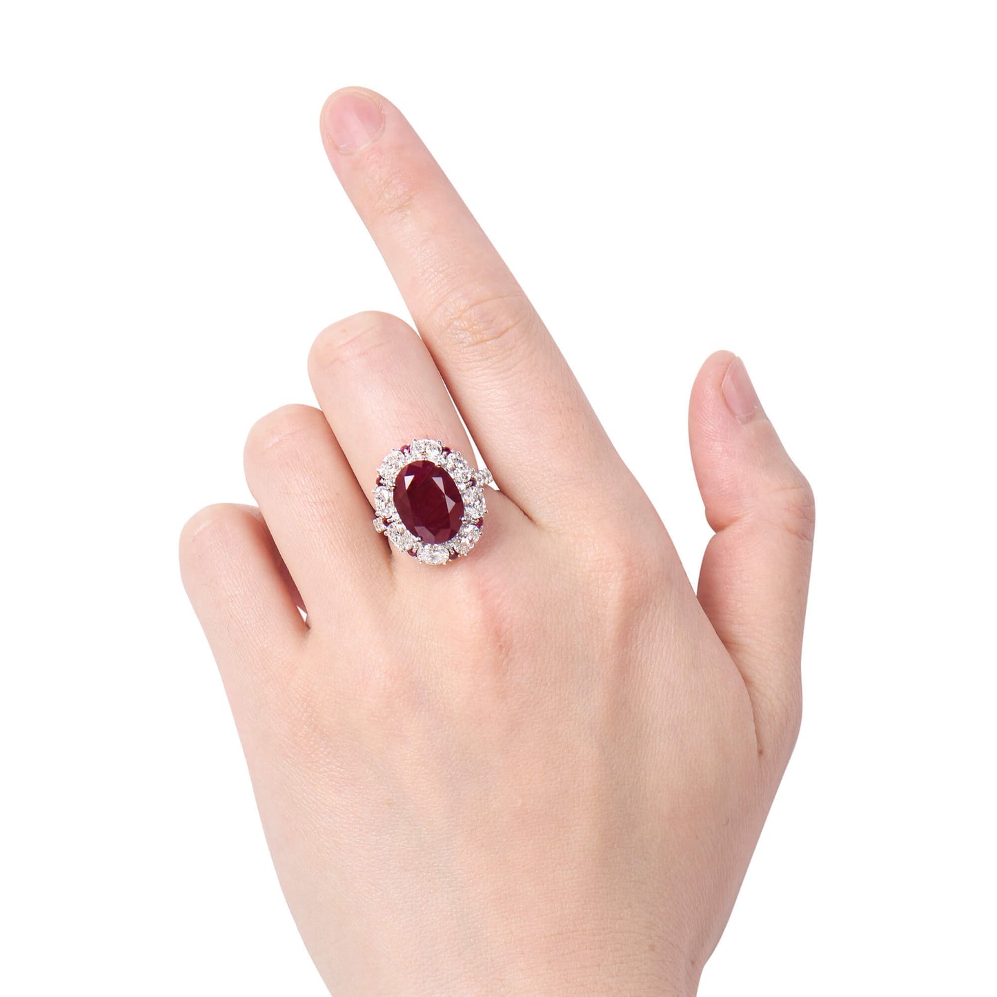 18K White Gold Statement Ring With 9.23 TCW Oval Shape Natural Ruby, SSEF Certified