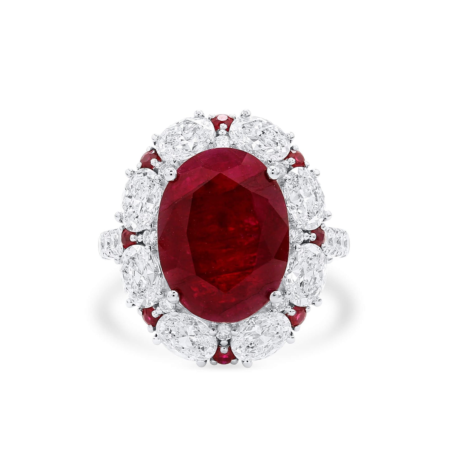 18K White Gold Statement Ring With 9.23 TCW Oval Shape Natural Ruby, SSEF Certified