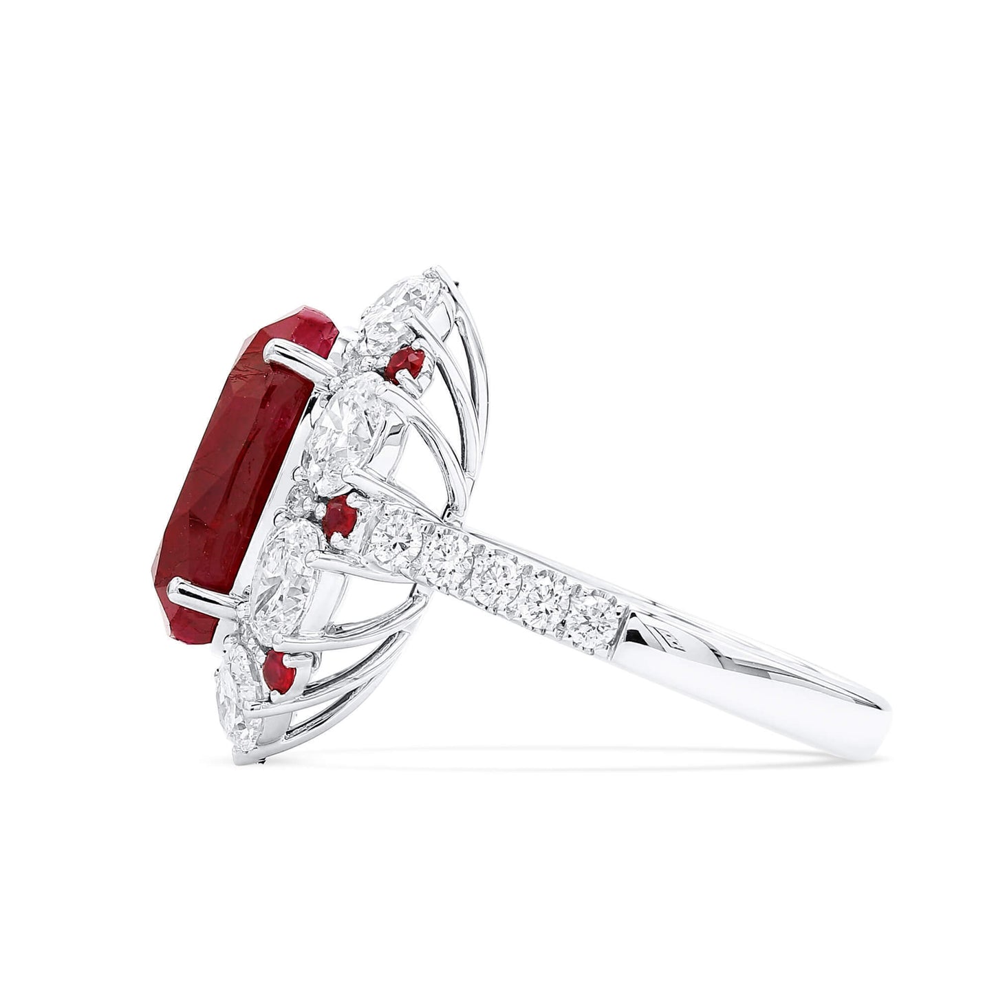 18K White Gold Statement Ring With 9.23 TCW Oval Shape Natural Ruby, SSEF Certified