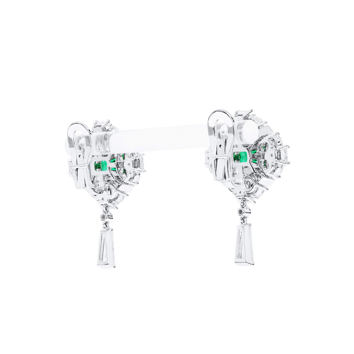 18K White Gold Statement Earrings With 1.92 TCW Octagonal Shape Natural Emerald, GRS Certified