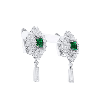 18K White Gold Statement Earrings With 1.92 TCW Octagonal Shape Natural Emerald, GRS Certified