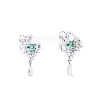 18K White Gold Statement Earrings With 1.92 TCW Octagonal Shape Natural Emerald, GRS Certified
