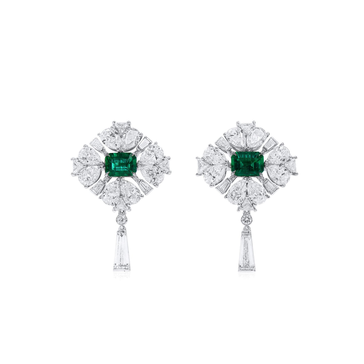 18K White Gold Statement Earrings With 1.92 TCW Octagonal Shape Natural Emerald, GRS Certified