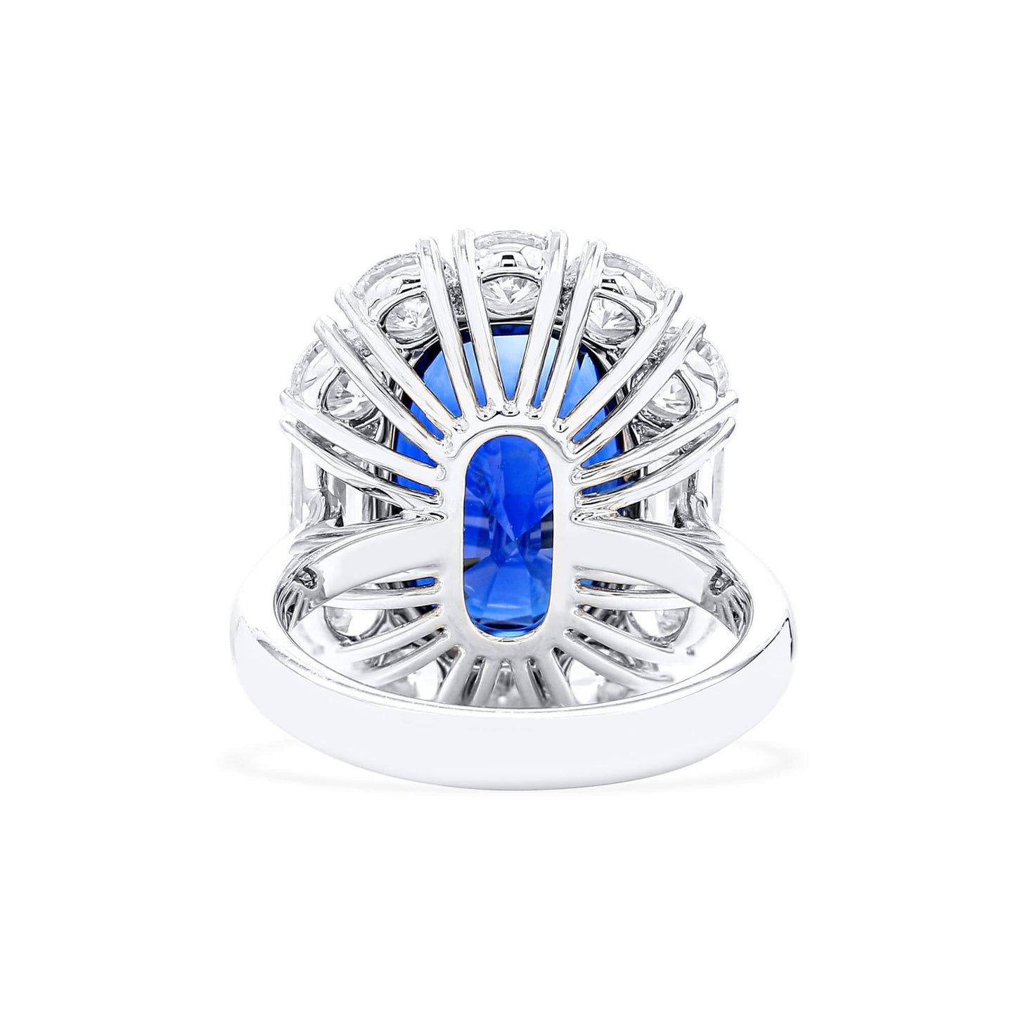 18K White Gold Statement Ring With 9.84 TCW Oval Shape Natural Sapphire, GRS Certified