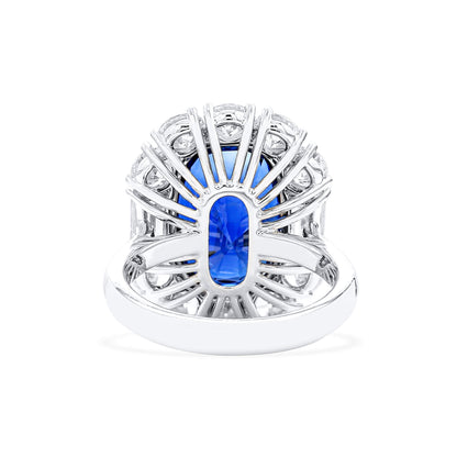 18K White Gold Statement Ring With 9.84 TCW Oval Shape Natural Sapphire, GRS Certified