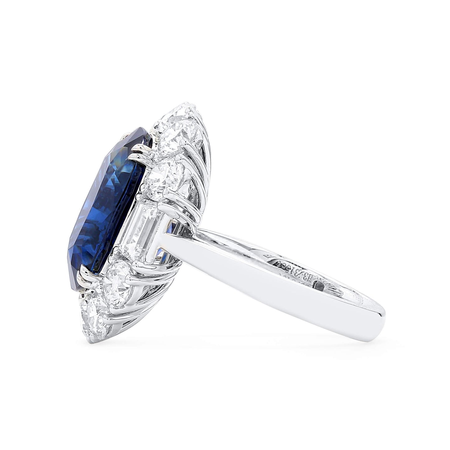 18K White Gold Statement Ring With 9.84 TCW Oval Shape Natural Sapphire, GRS Certified