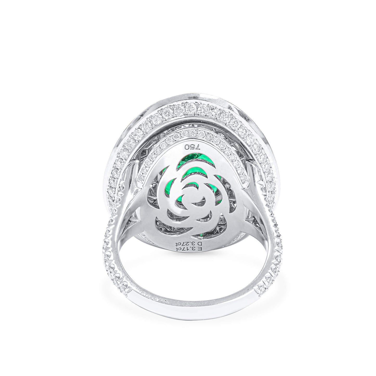 18K White Gold Statement Ring With 3.17 TCW Emerald Shape Natural Emerald, GRS Certified