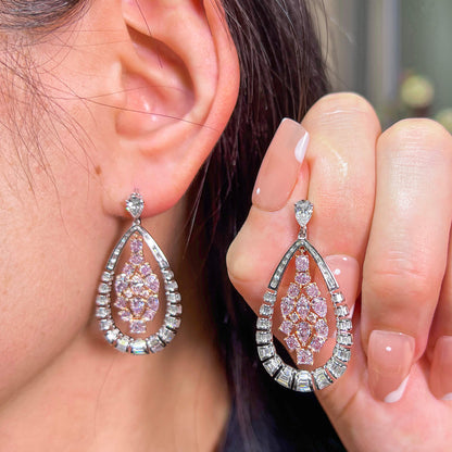 18K White & Rose Gold Statement Earrings With 3.11 TCW Pink Mix Shape Natural Diamond, EG_LAB Certified