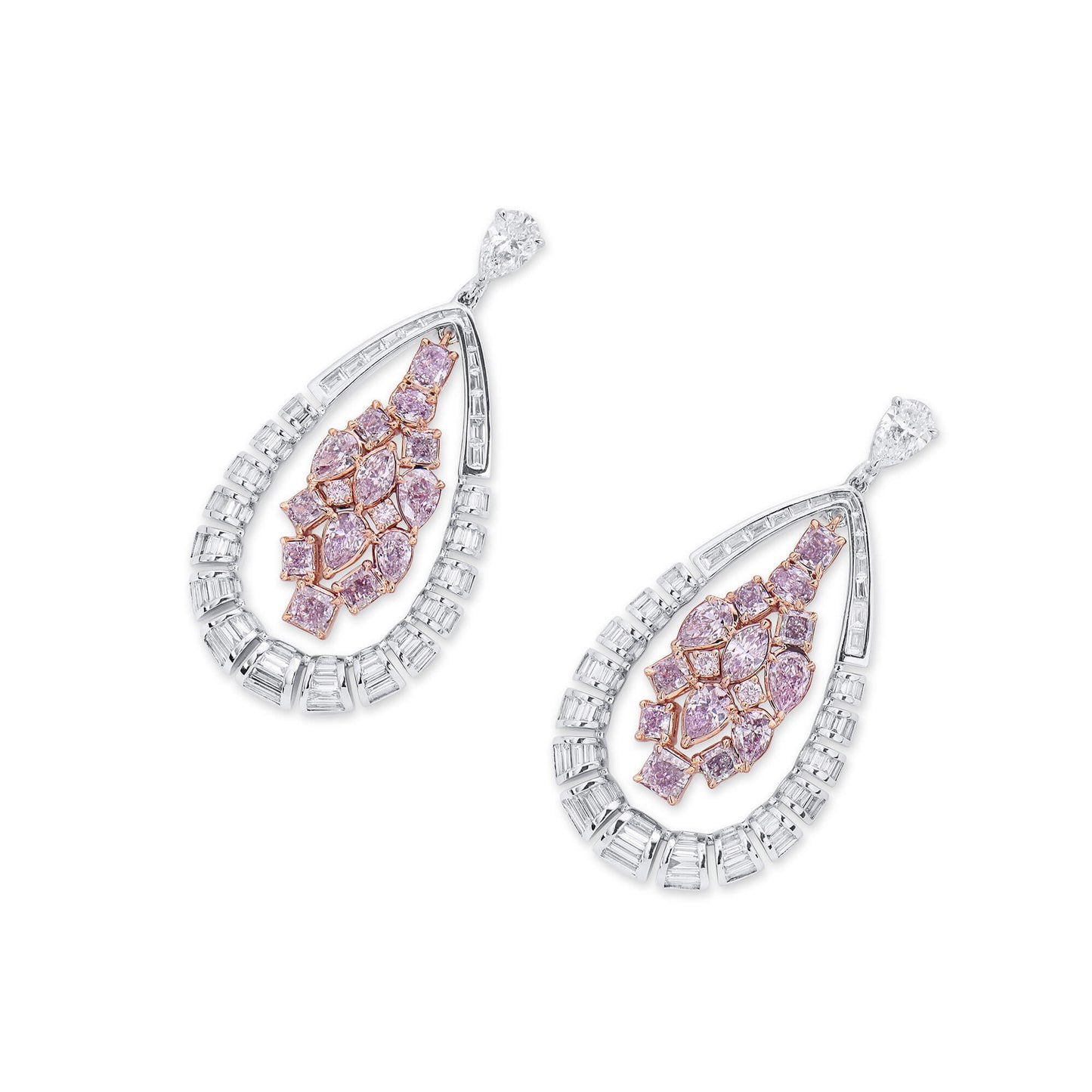 18K White & Rose Gold Statement Earrings With 3.11 TCW Pink Mix Shape Natural Diamond, EG_LAB Certified
