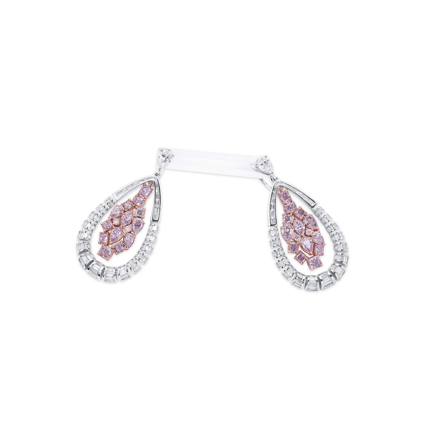 18K White & Rose Gold Statement Earrings With 3.11 TCW Pink Mix Shape Natural Diamond, EG_LAB Certified