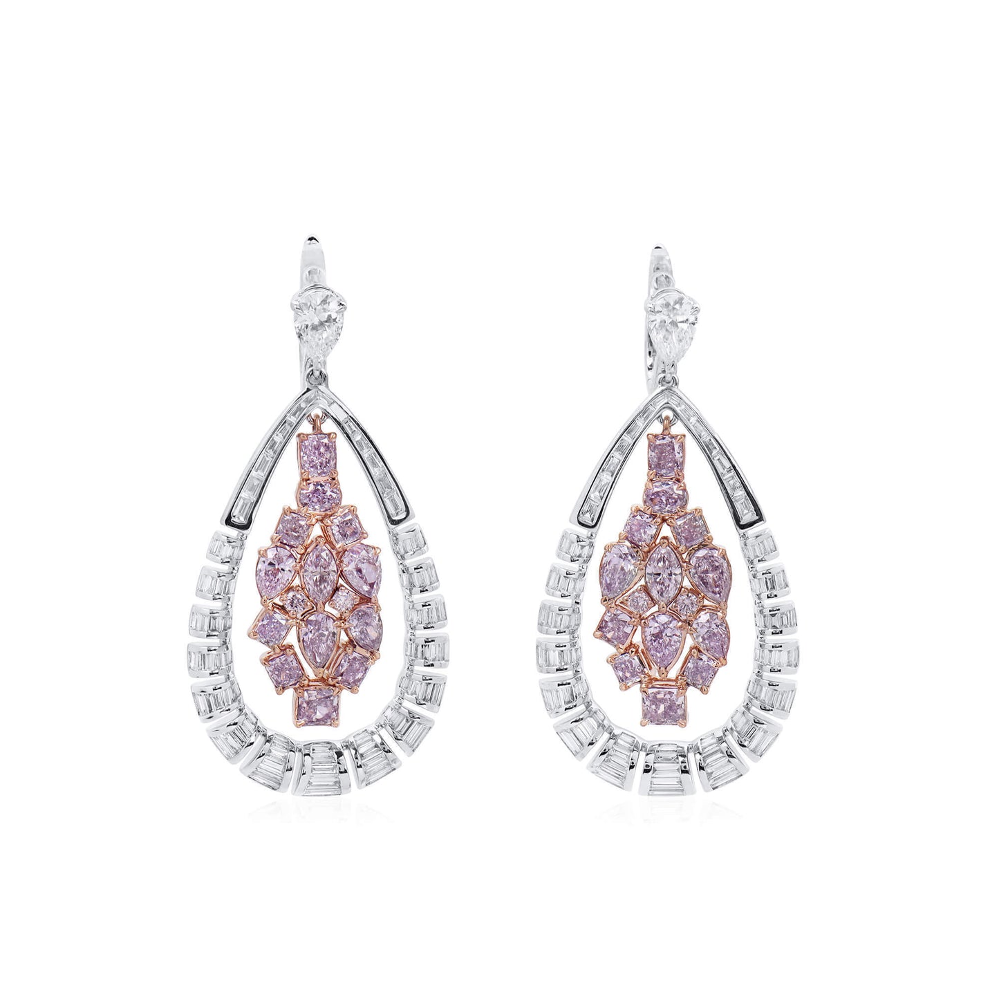 18K White & Rose Gold Statement Earrings With 3.11 TCW Pink Mix Shape Natural Diamond, EG_LAB Certified