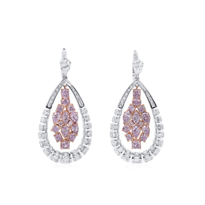 18K White & Rose Gold Statement Earrings With 3.11 TCW Pink Mix Shape Natural Diamond, EG_LAB Certified