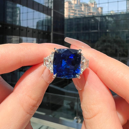 18K White Gold Statement Ring With 18.71 TCW Cushion Shape Natural Sapphire, SSEF Certified